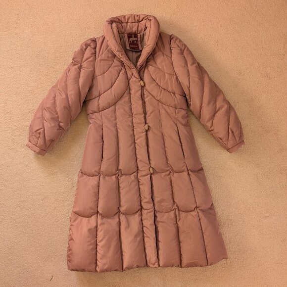 Vintage J.Gallery Duck Down 1980s Dusty Rose Long Puffer Winter Coat - Women's M - Picture 3 of 16